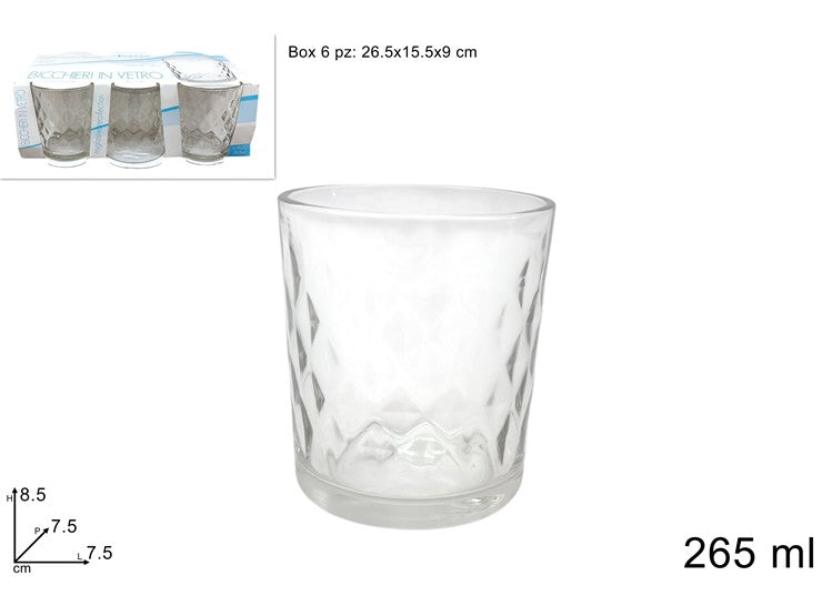 BICCHIERI VETRO 265ML SET 6PZ DIAMANTE