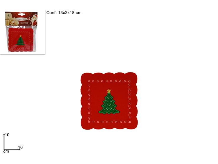 NATALIZIA sottobicchiere filtro rosso c/albero 10x10cm