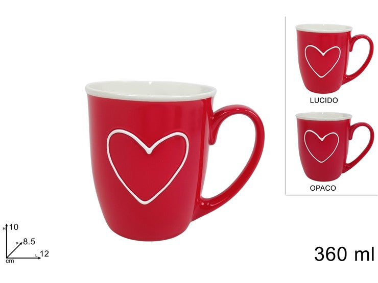 TAZZONE 360ML PORCELLANA ROSSO CUORE