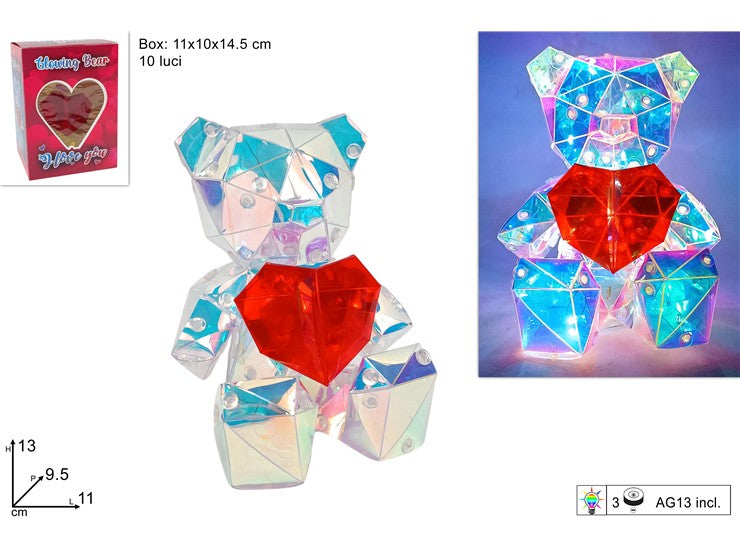 ORSETTO CON CUORE RAINE CON GIOCO DI LUCI 13X11CM