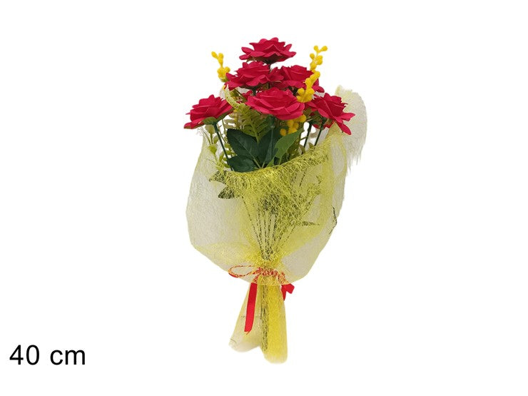 MAZZO ROSE ROSSE CON MIMOSA 40CM