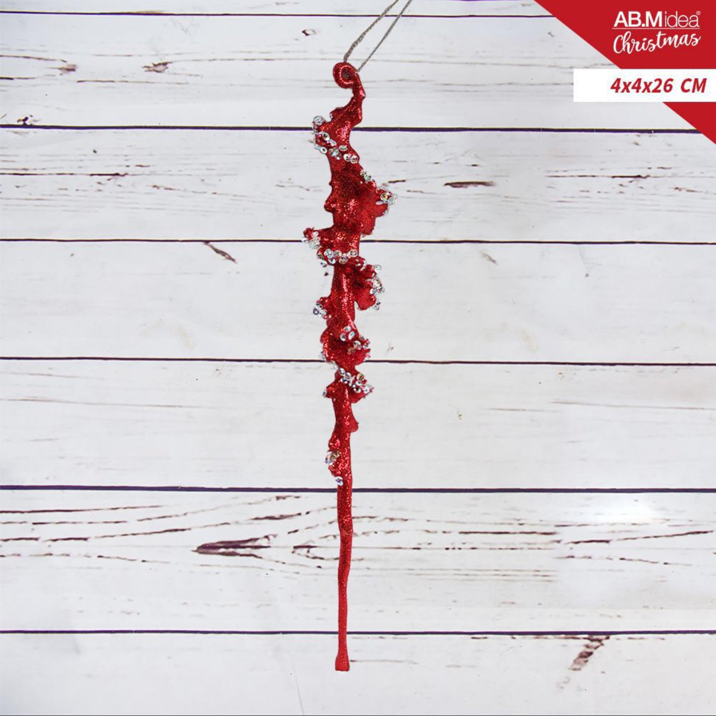 NATALIZIA stalattite acrilico 4x4x26cm rosso/bianco