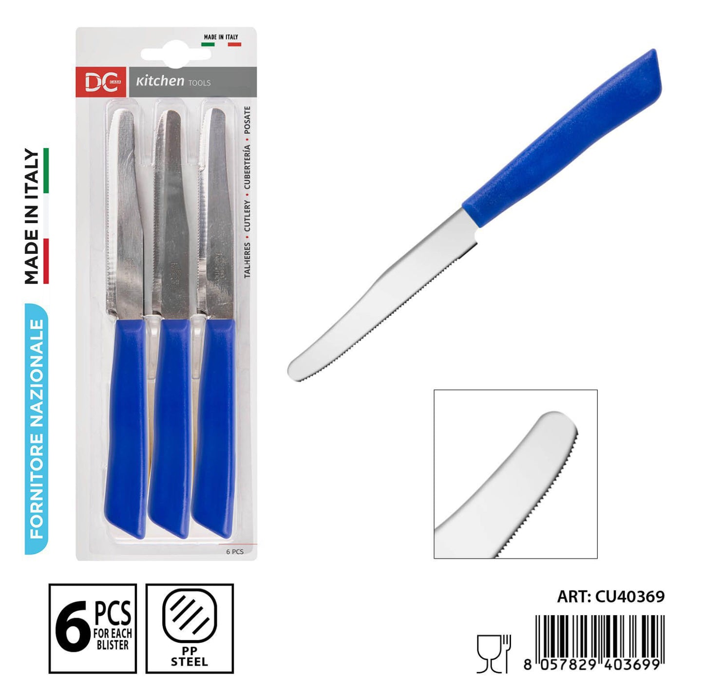 DC CASA coltello tavola tonda 11cm 6pz blu
