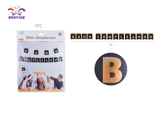 Festone nero e oro buon compleanno