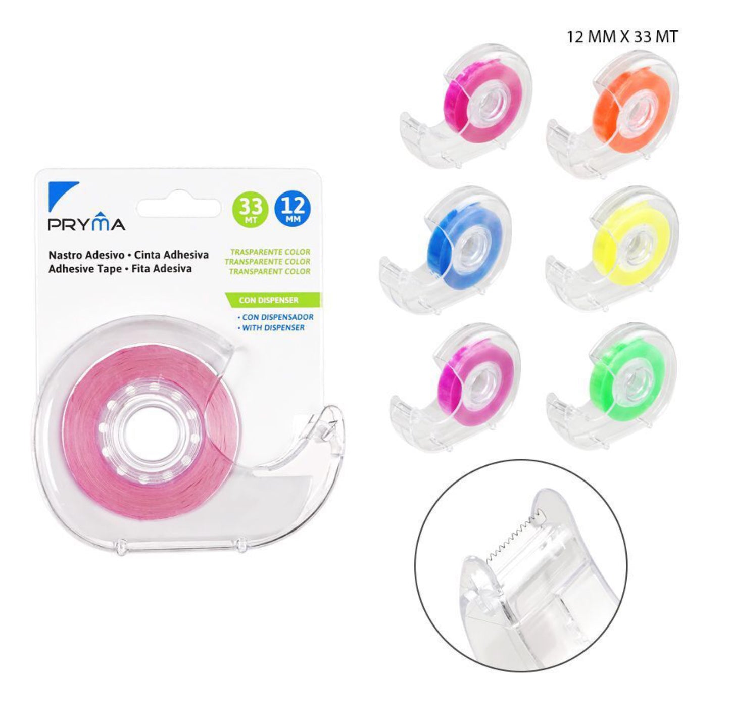 PRYMA nastro adesivo+dispenser trasparente 12mmx33mm