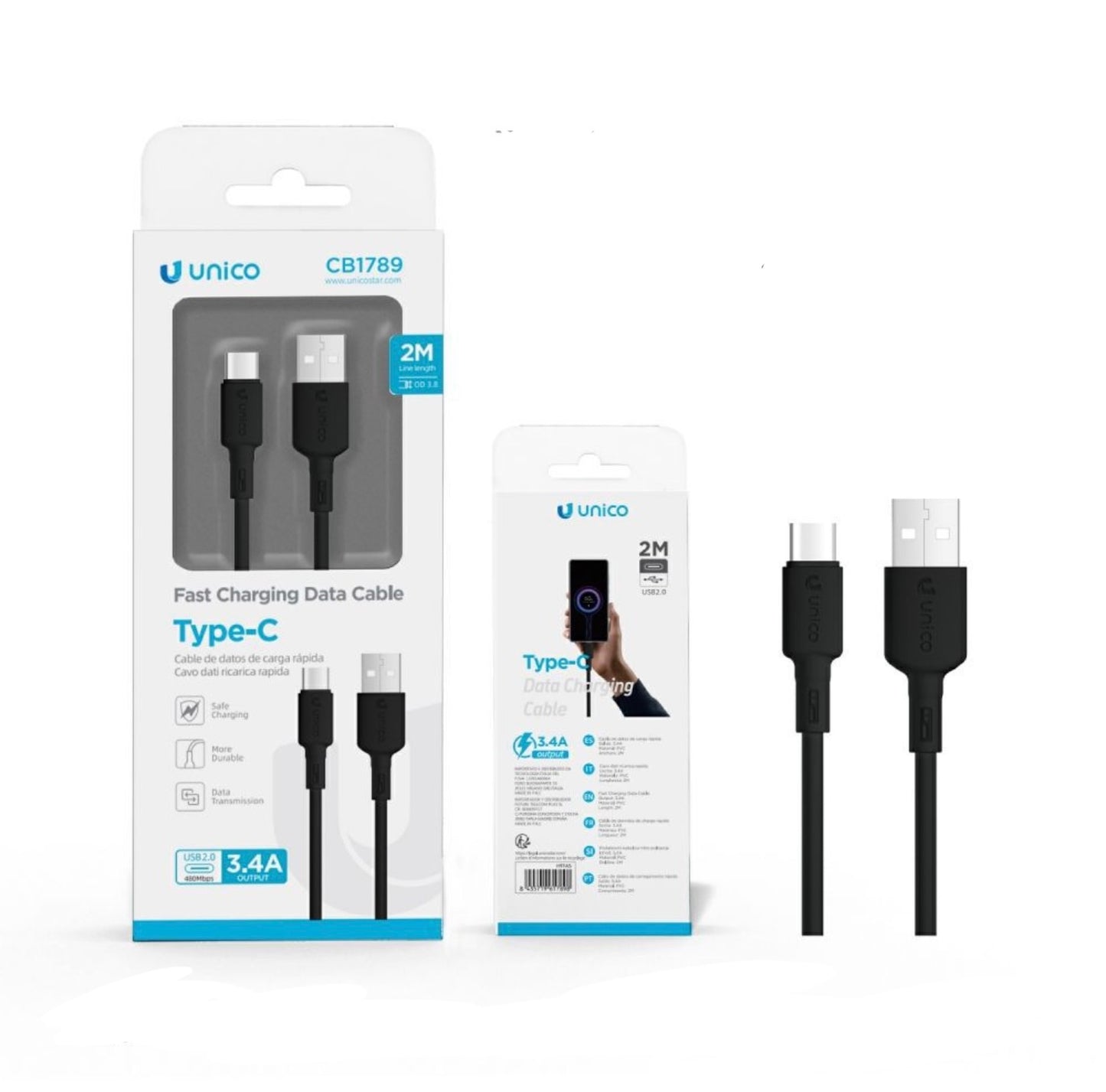 UNICO cavo ricarica rapida type-c 3.4A 2M CB1789