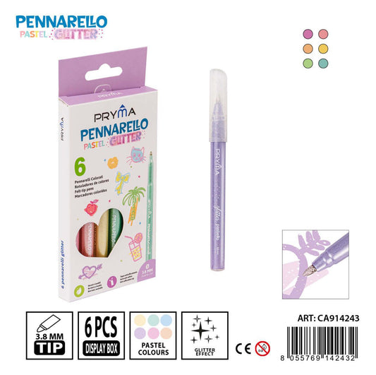 PRYMA pennarelli glitter 6pz pastello
