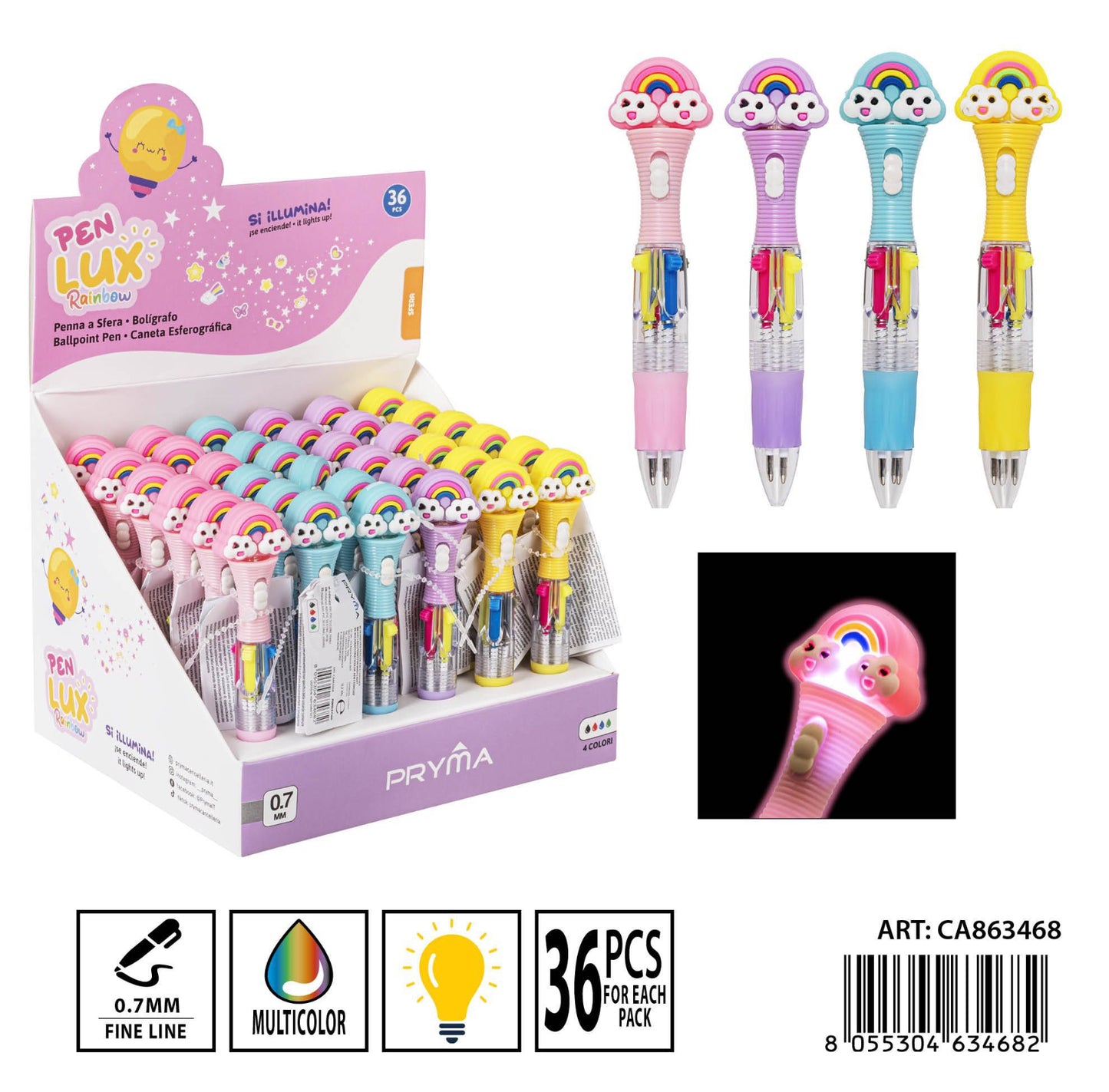 PRYMA penna m/color c/luce 4in1 0.7mm 13cm