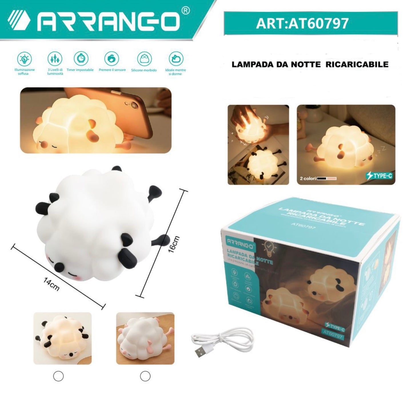 ARRANGO lampada da notte ricaricabile ART:AT60797