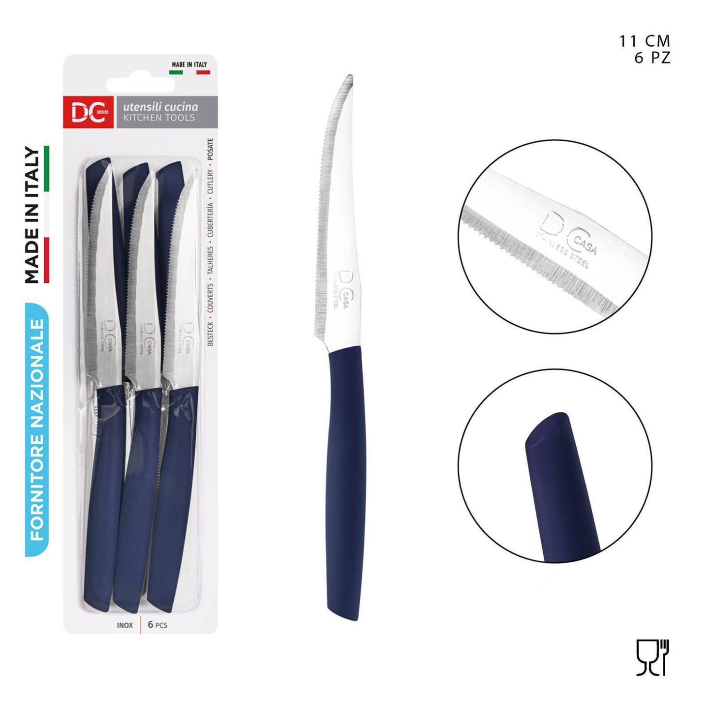 DC CASA coltello tavola bistecca 11cm 6pz blu