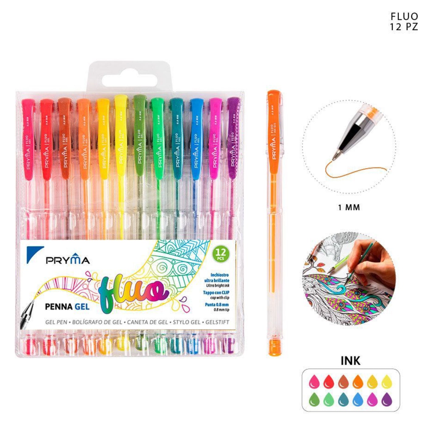 PRYMA penna gel fluo 1mm 12pz