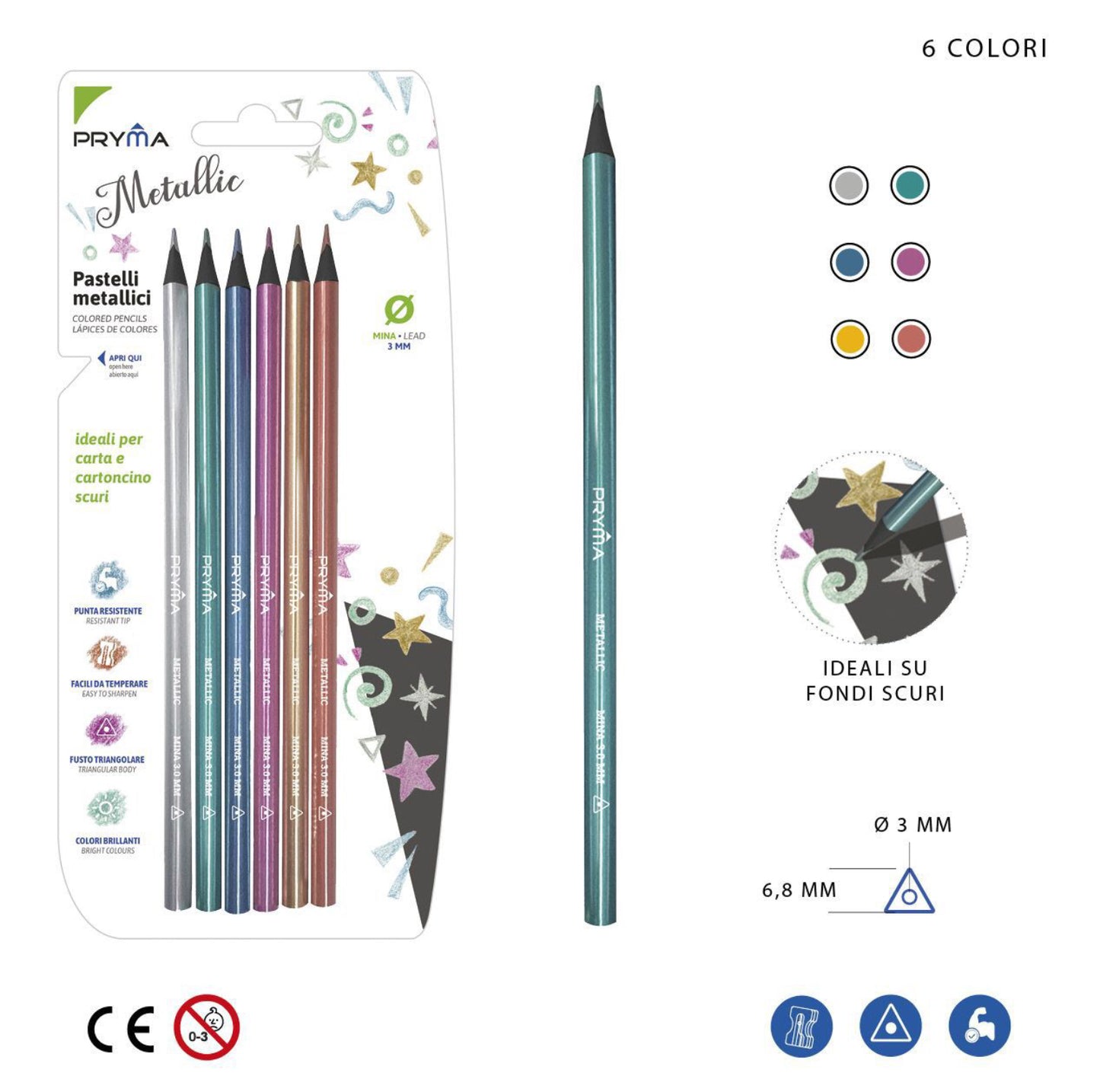 Pryma matita 6pastelli colorati