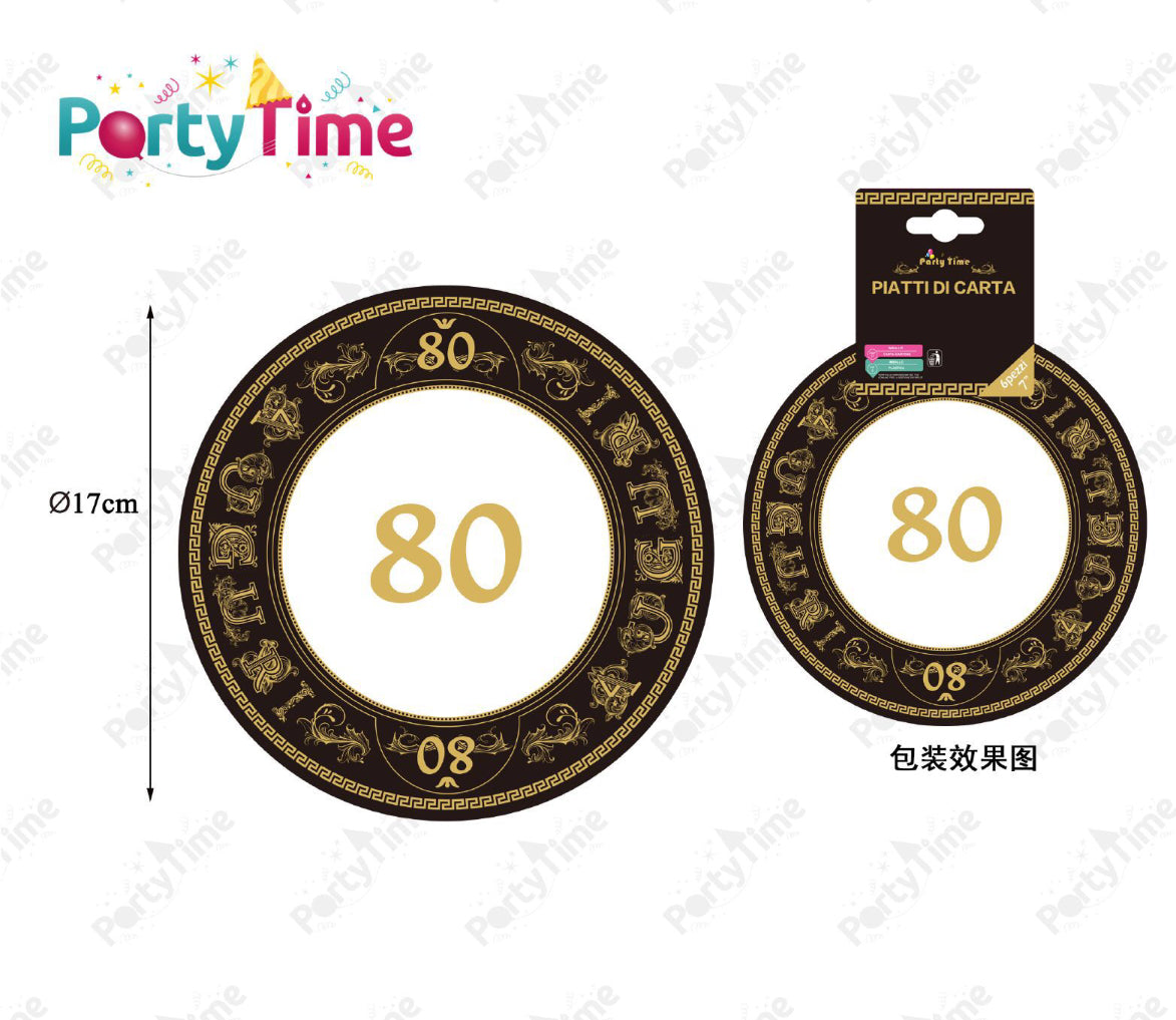 PIATTI di carta auguri 80 nero oro 17cm