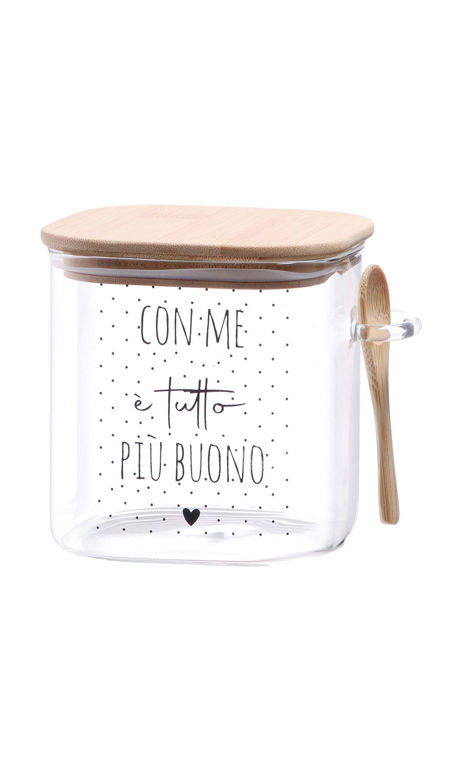 Barattolo in vetro borosilicato con coperchio e cucchiaio in bamboo