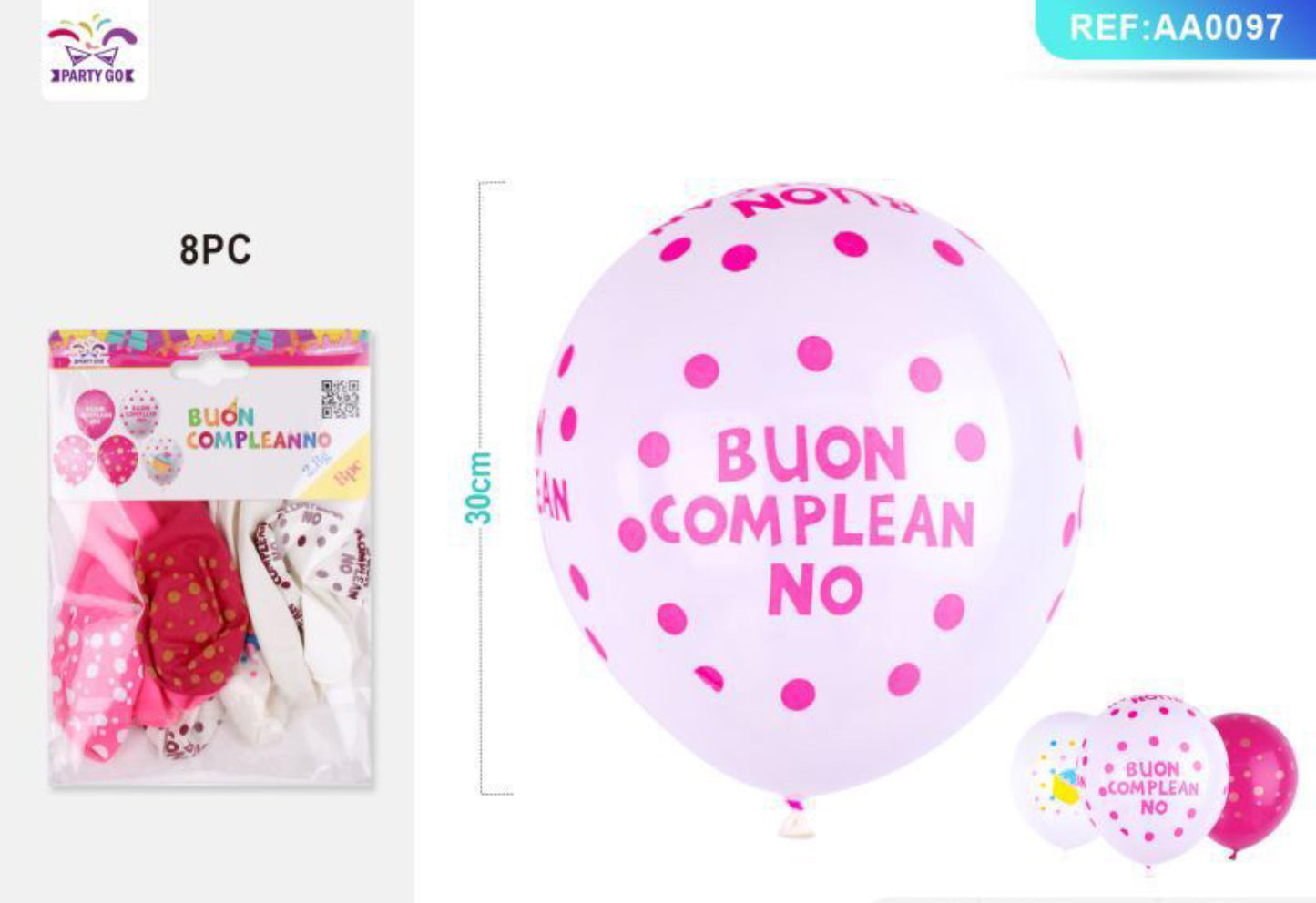 Palloncini set 8pz con scritta BUON COMPLEANNO