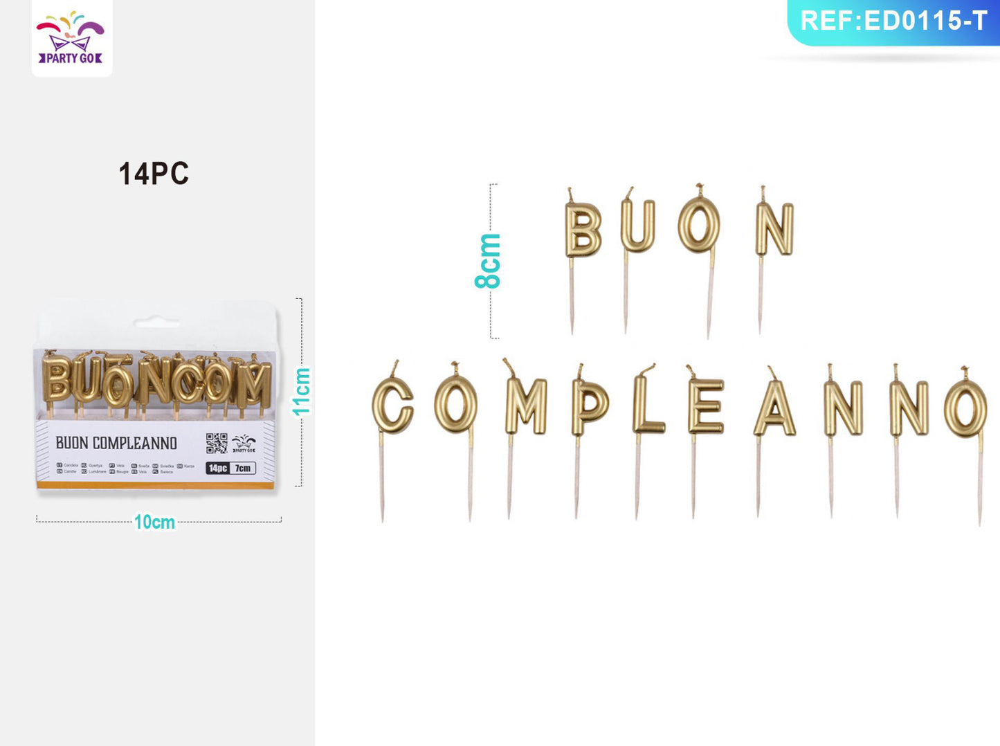 CANDELE buon compleanno oro 8cm 14pz