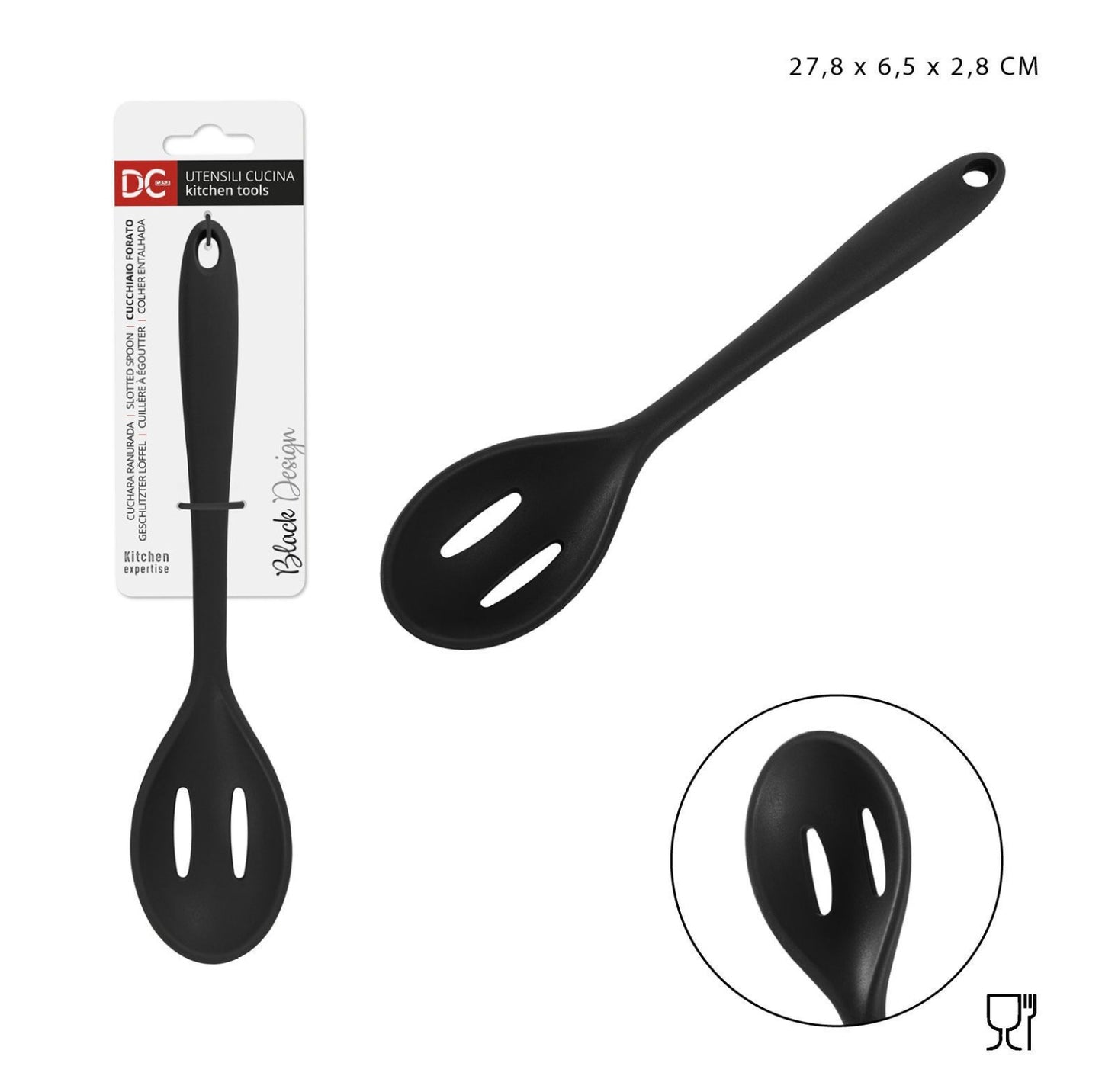 DC CASA L/BLACK cucch.forato silicone 27.8x6.5x2.8cm
