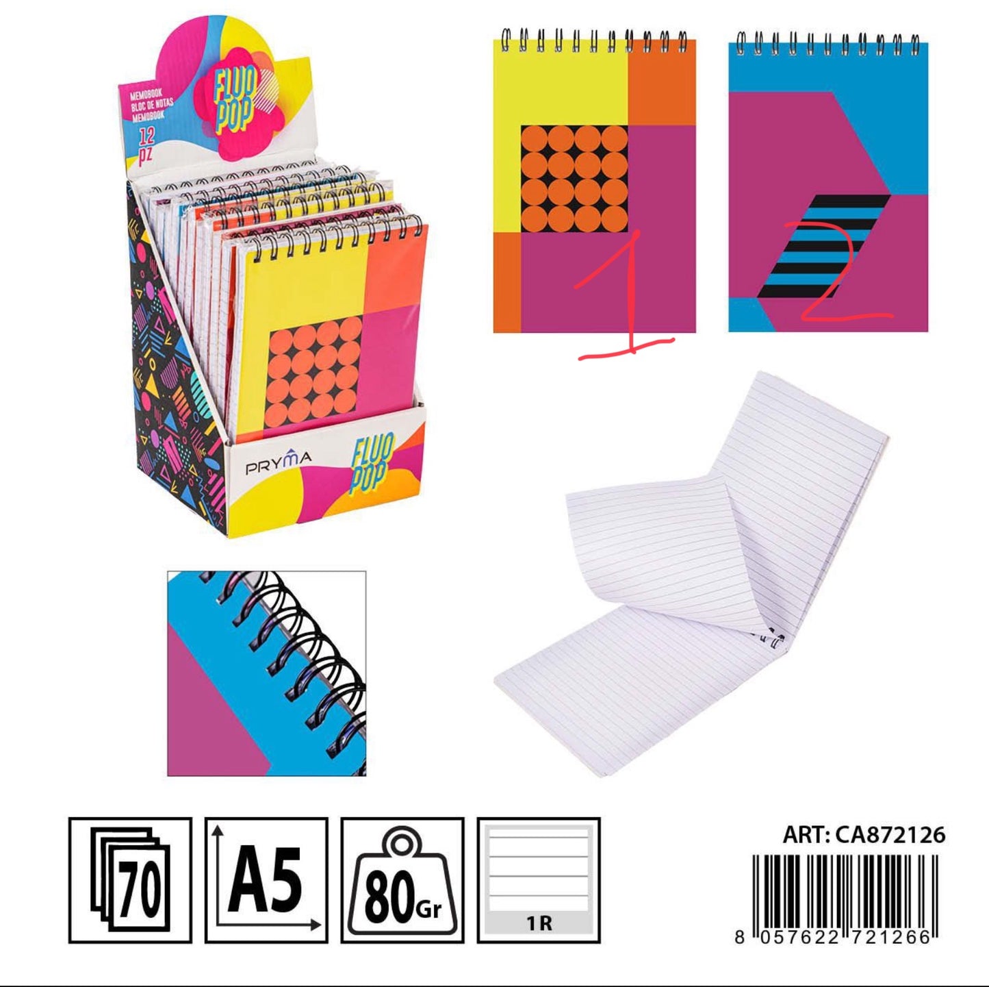 PRYMA fluopop quaderno anelli A5 70f 80g 1R