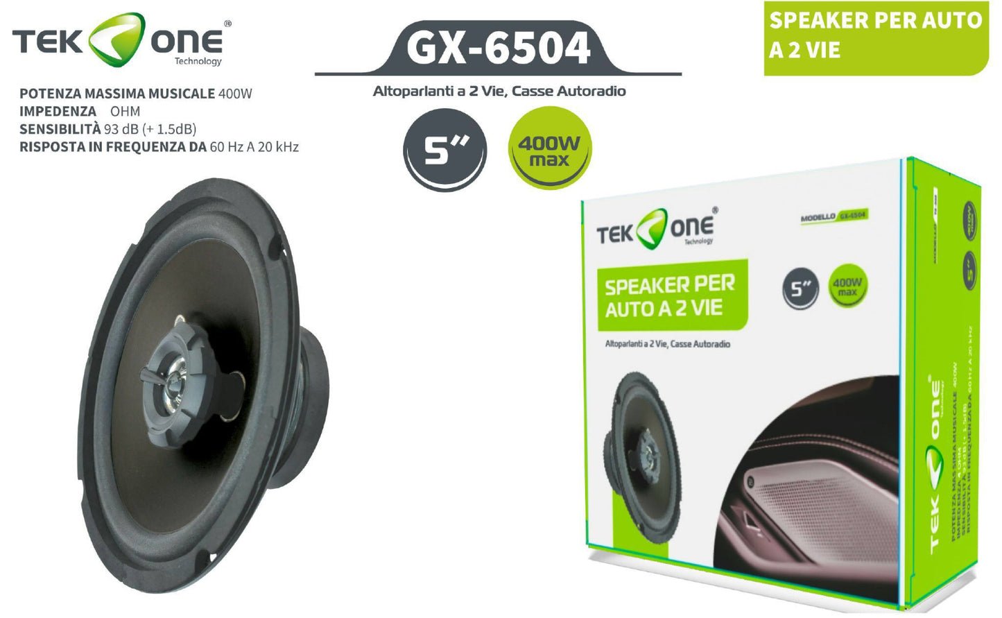 TEK ONE 5” speaker per auto A 2 vie GX-6504