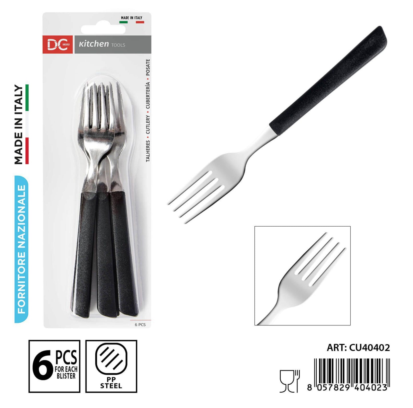 DC CASA forchetta tavola inox 6pz nero