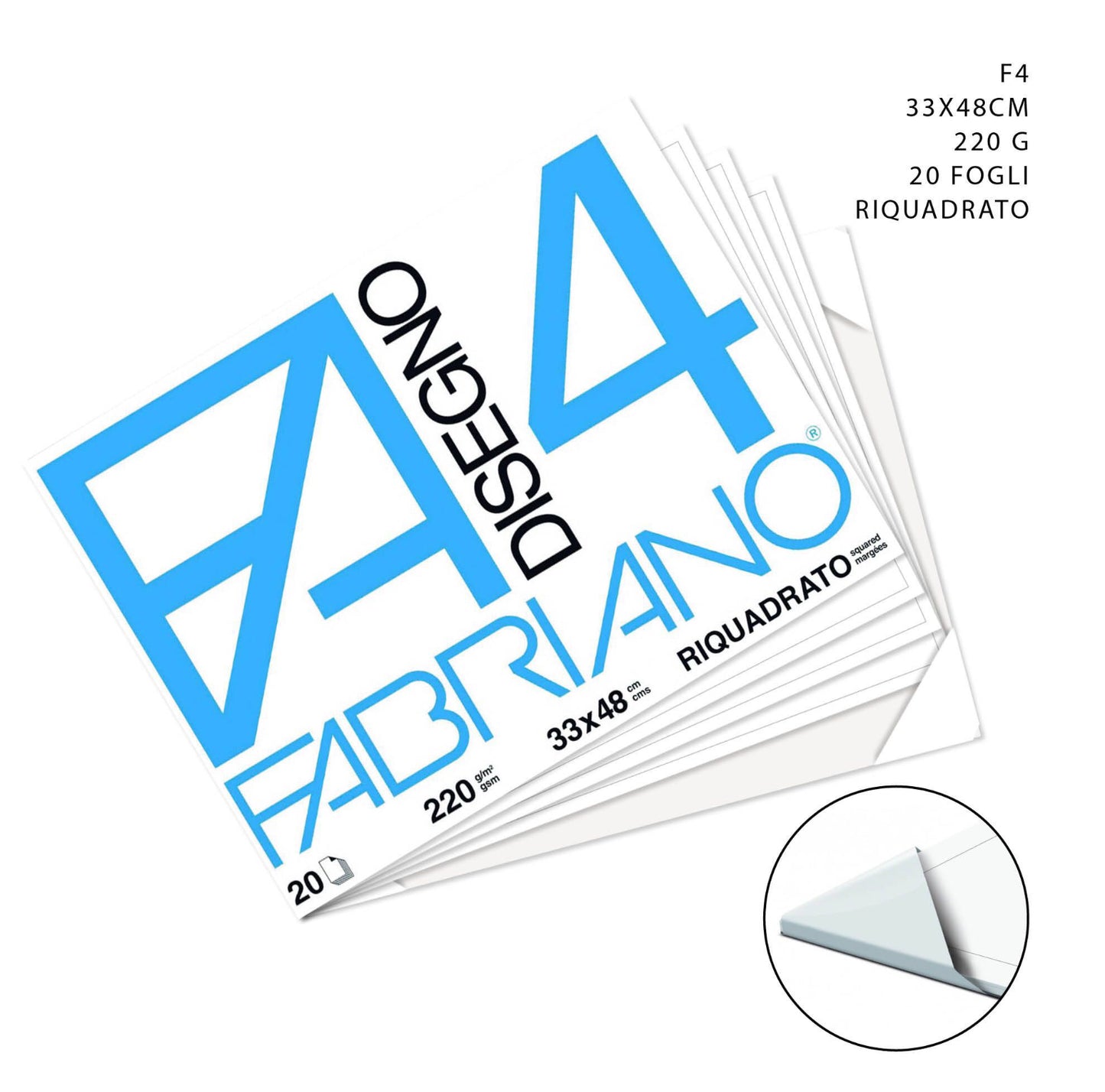 Fabriano album f4 riquadrato 20fogli 200g/m 24x33cm