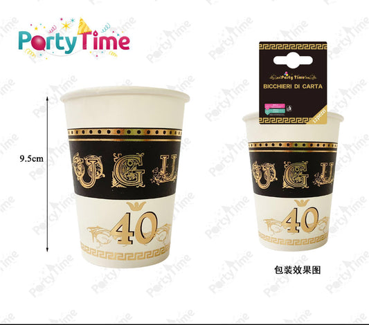 bicchieri  di carta auguri 40 nero oro