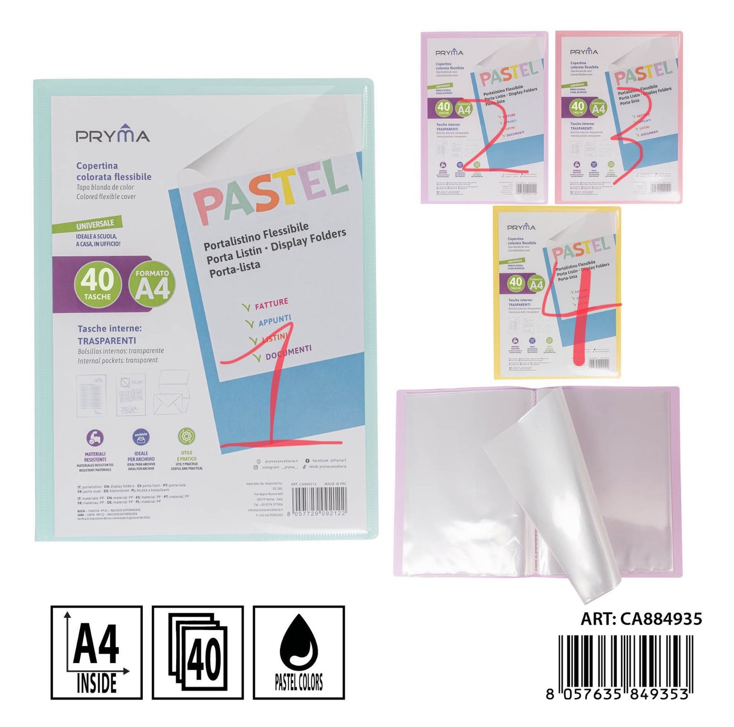 PRYMA porta listino personal A4 40tasche pastel