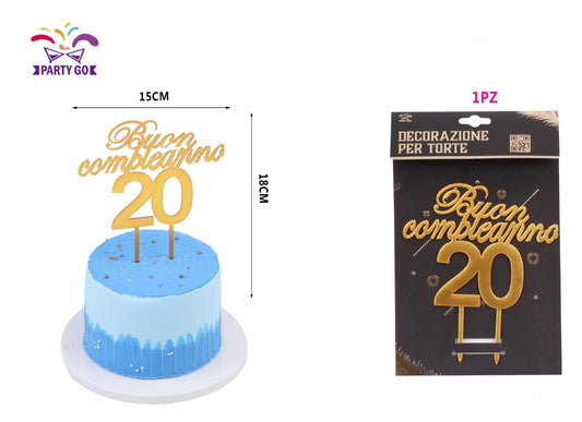 Decorazione torta oro "buon compleanno 20"