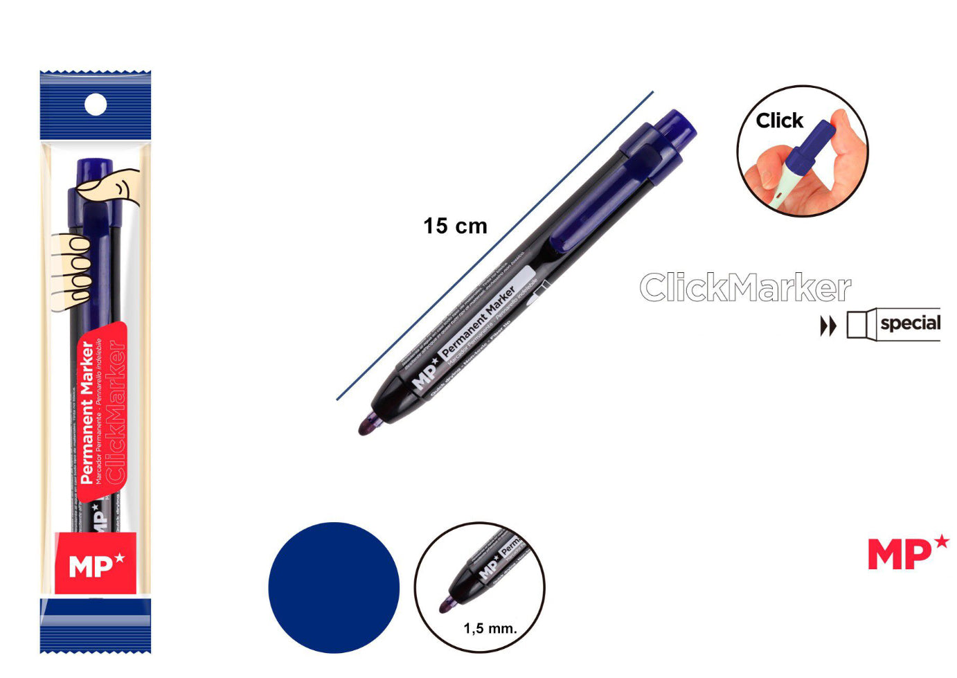 MP Pennarello indelebile a scatto 1,5mm blu