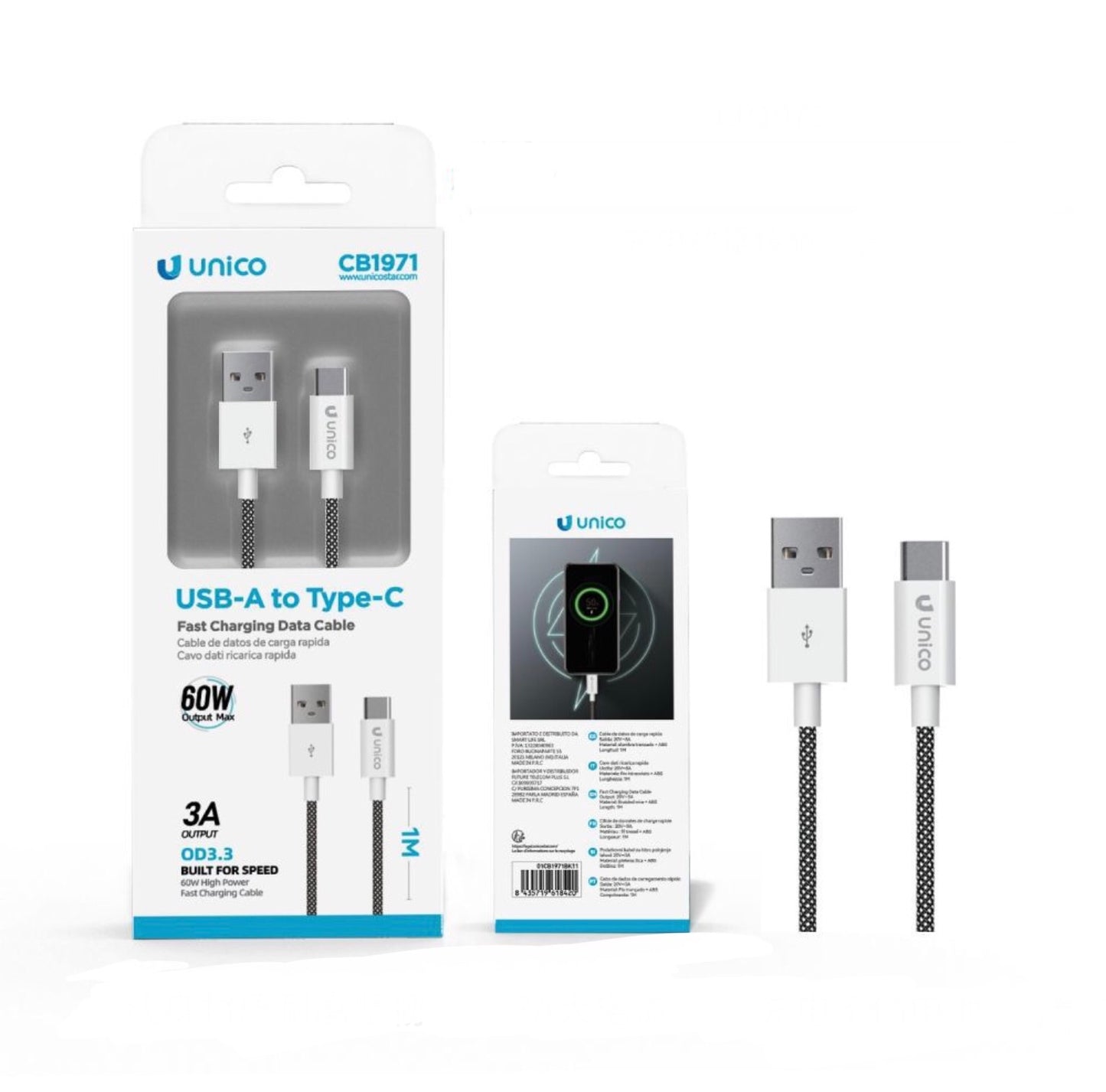 UNICO cavo ricarica rapida USB-A to TYPE-C 60W CB1971