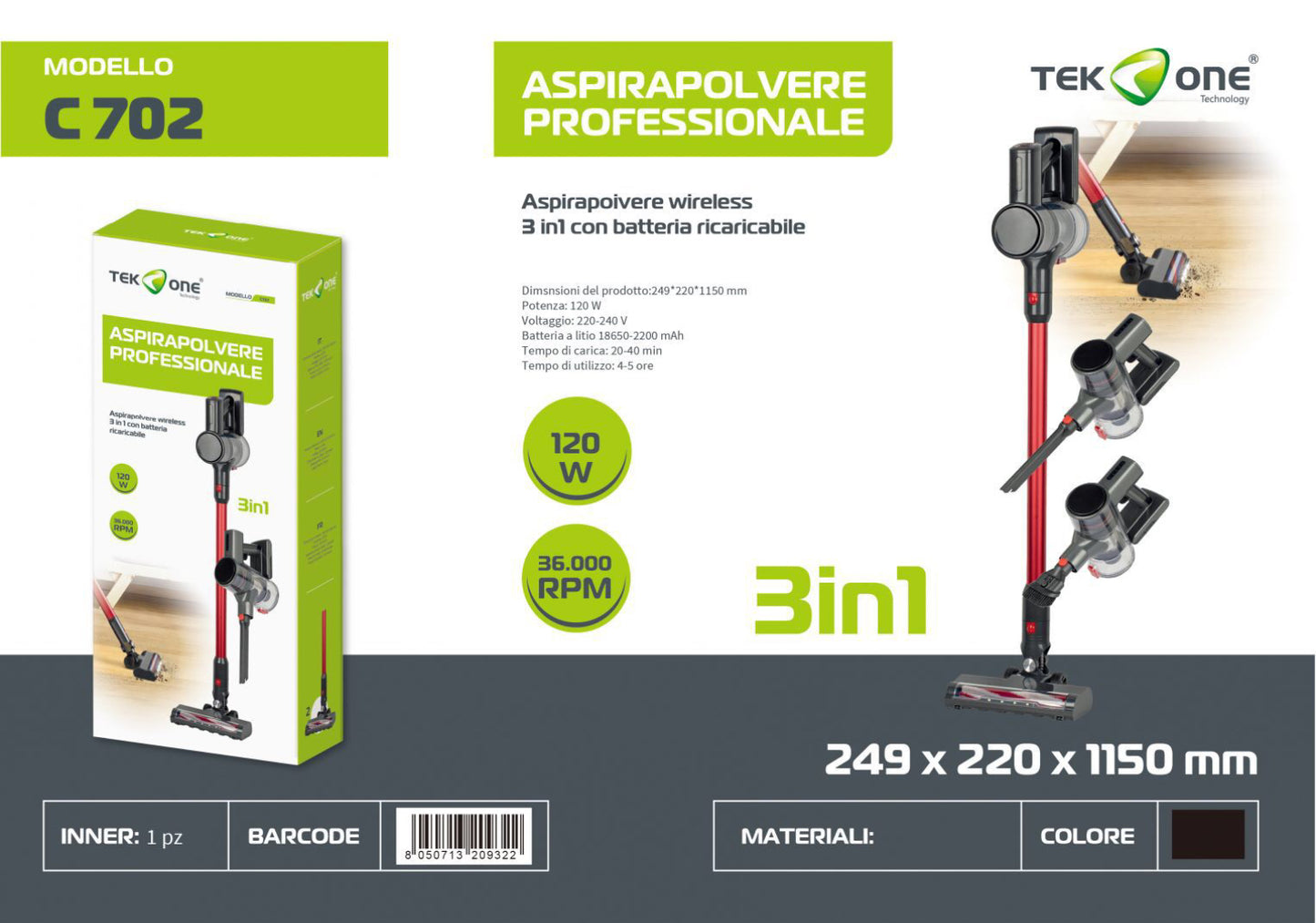 TEK UNO aspirapolvere professionale C702