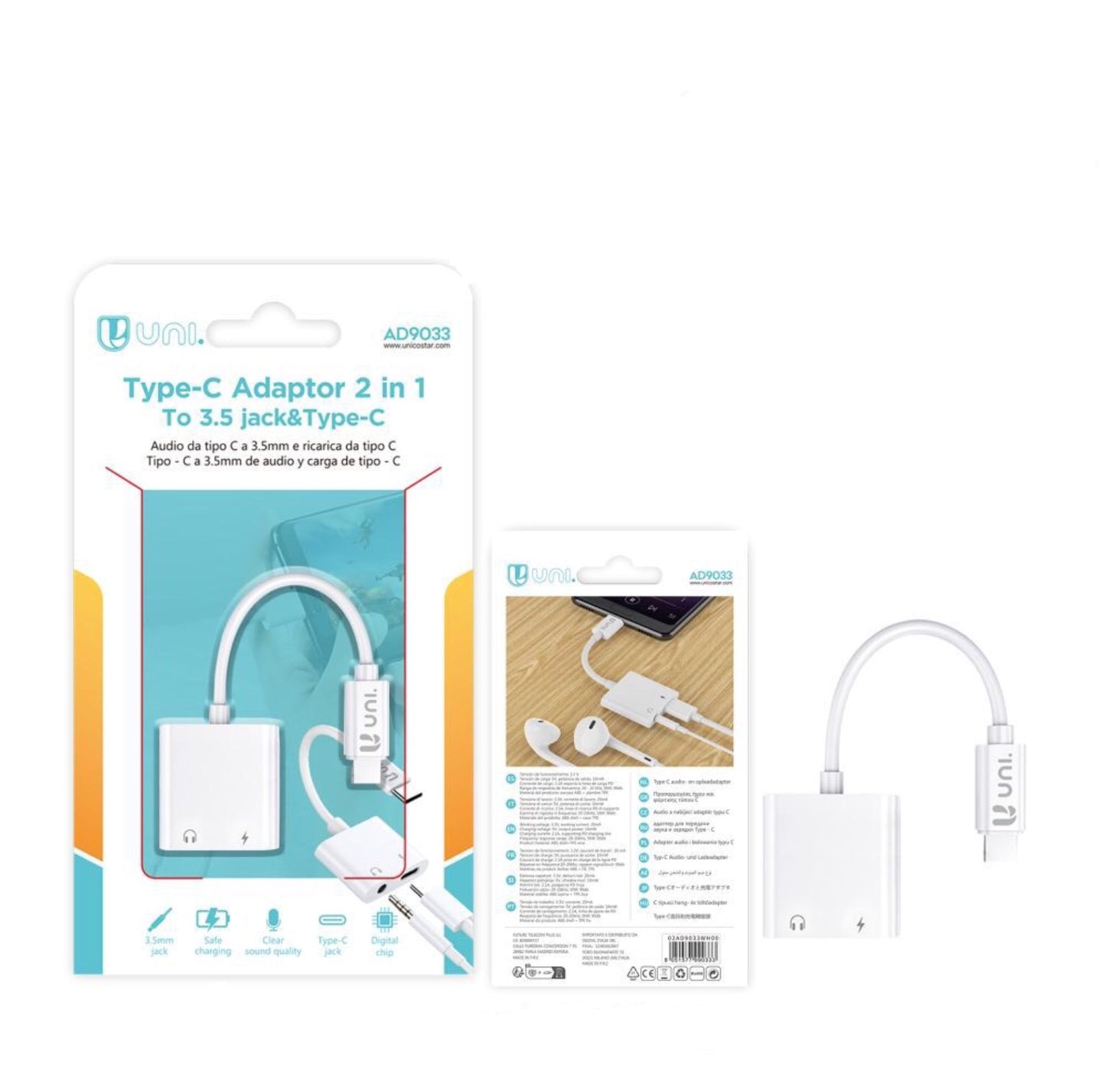UNICO cavo adattatore type-c a 3.5mm audio e ricarica type-c AD9033