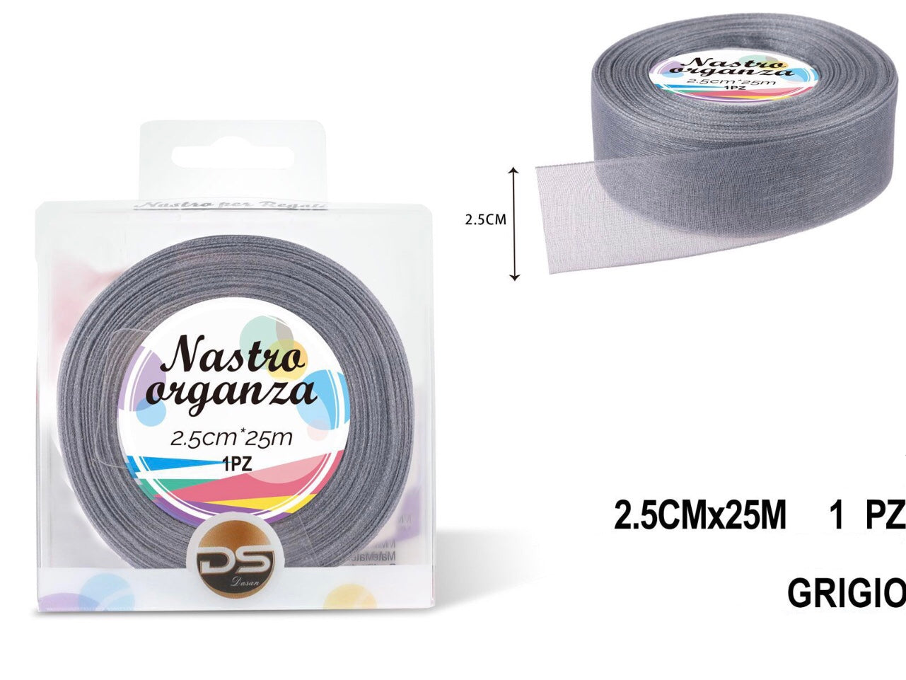 Nastro organza 2.5 cm GRIGIO