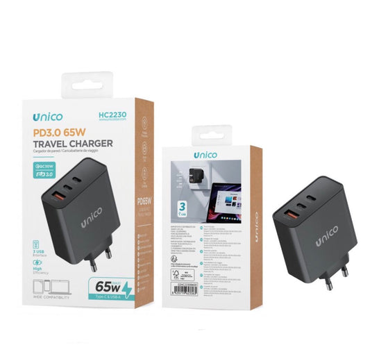 UNICO caricabatterie 65W 3USB HC2230