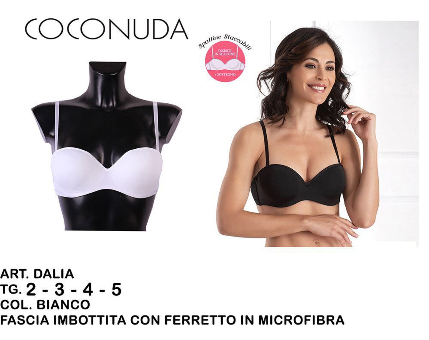 COCONUDA reggiseno fascia in imbottita con ferretto in microfibra bianco ART.DALIA