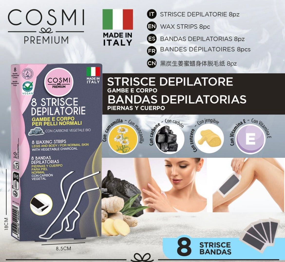 COSMI strisce depilatorie gambe e corpo 8pz
