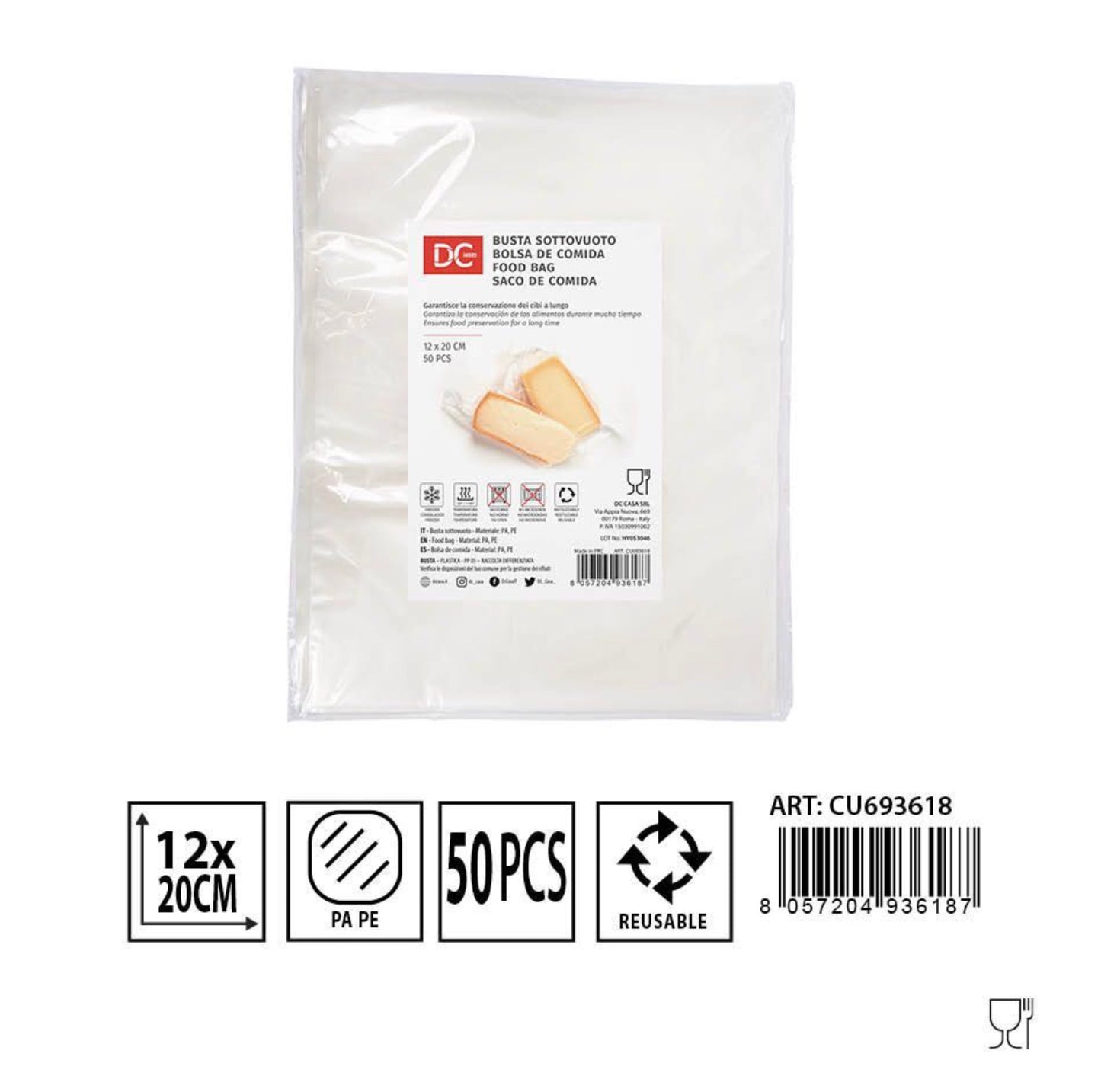 DC CASA busta sottovuoto alimenti 12x20cm 50pz