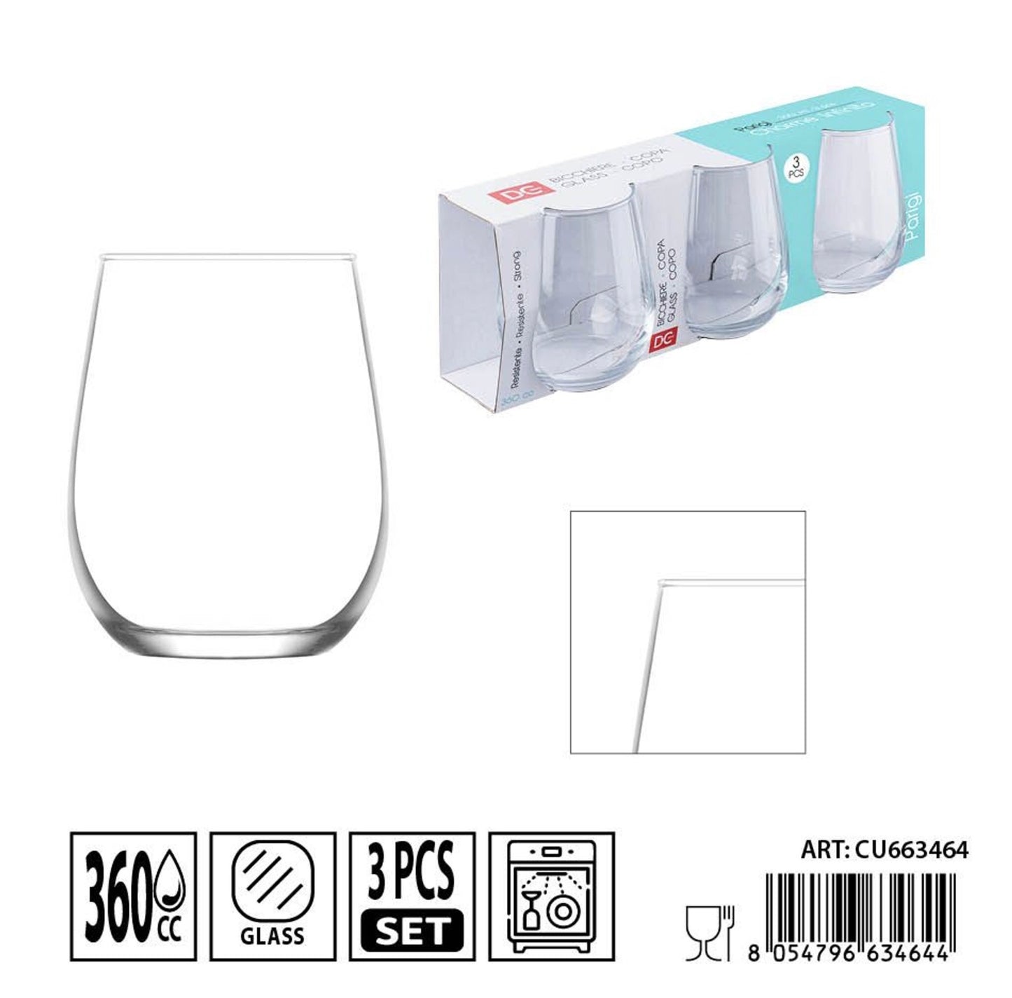 DC CASA bicchiere Parigi 360cc 3pz