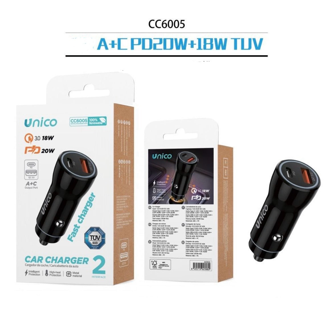 UNICO adattatore presa auto 20W+18W CC6005