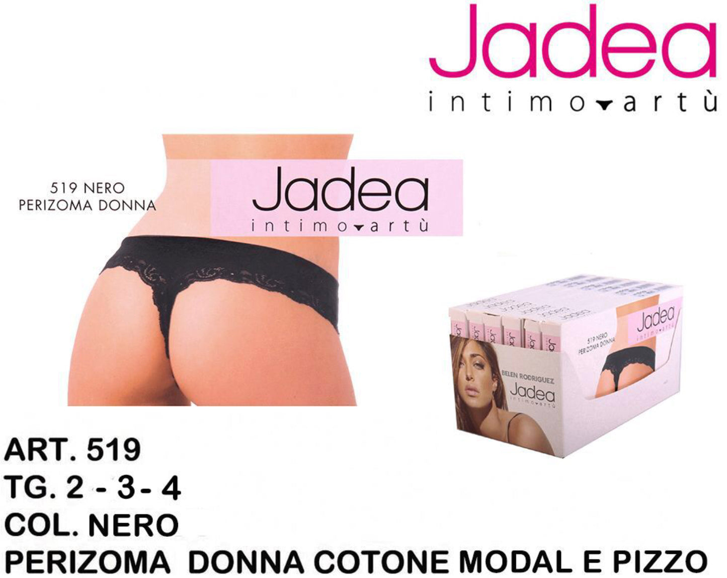 JADEA perizoma cotone bordo in pizzo nero art.519