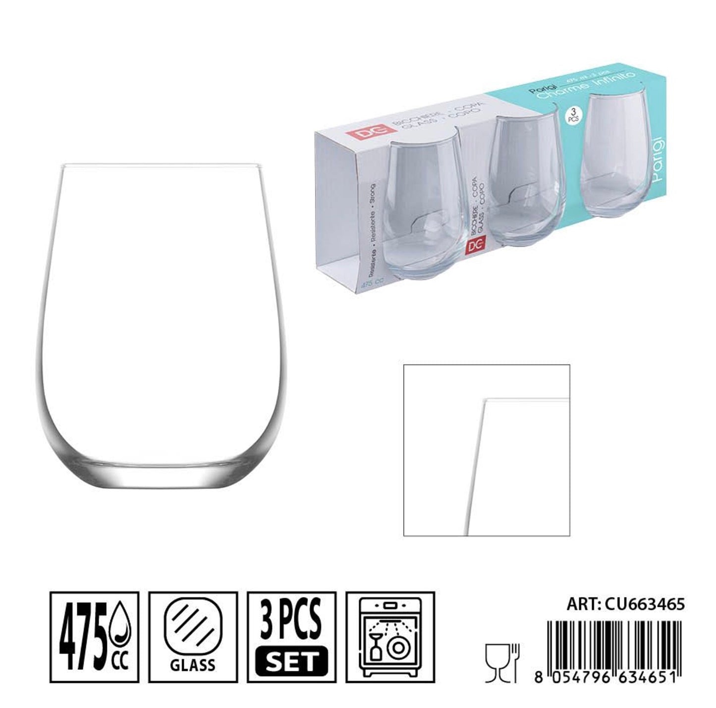 DC CASA bicchiere Parigi 475cc 3pz
