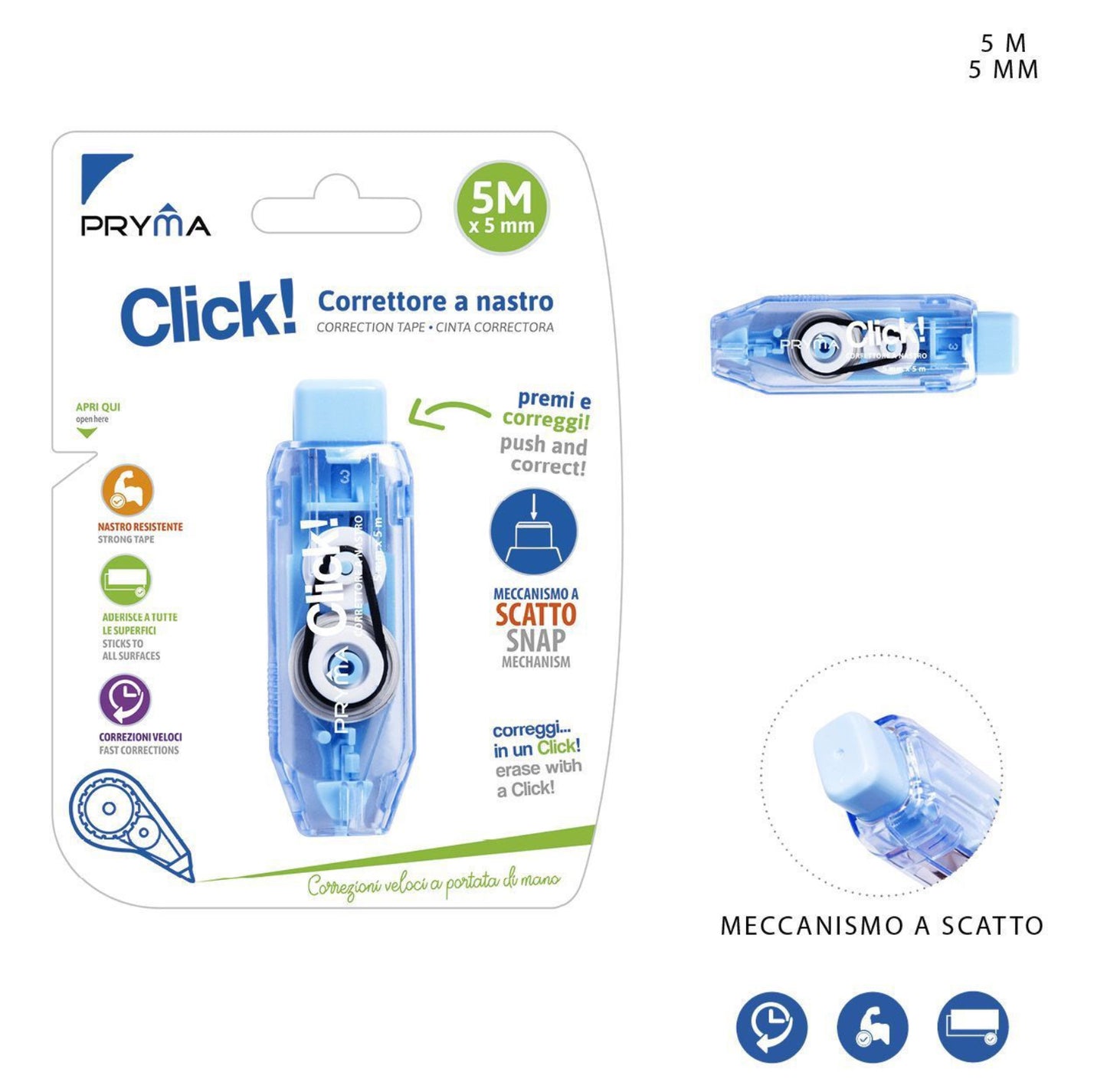 PRYMA correttore nastro click 5mmx5m azzurro