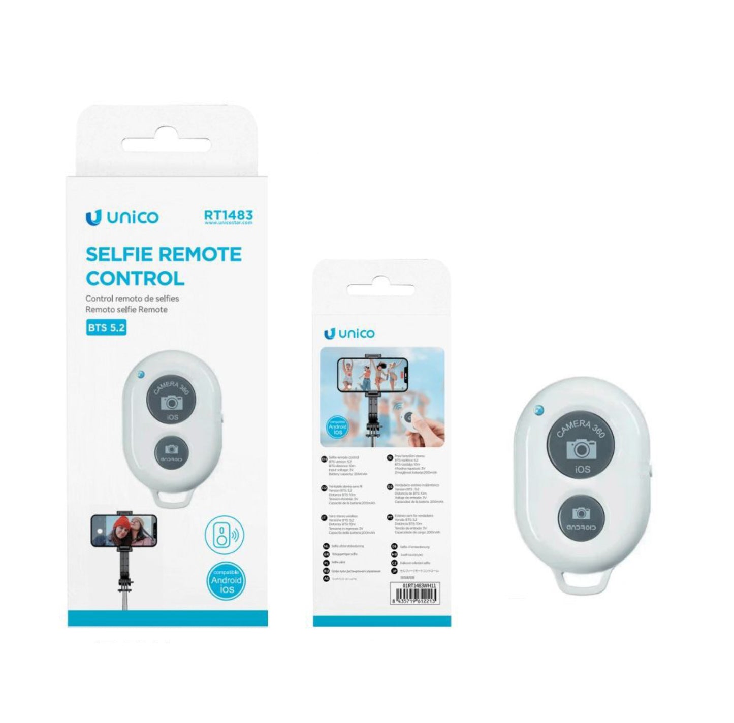 UNICO telecomando per selfie stick universale bianco RT1483