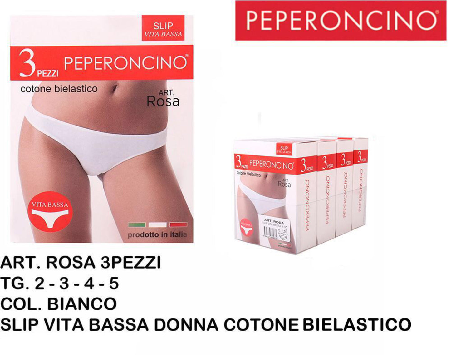 PEPERONCINO slip vita bassa cotone bianco Art.Rosa