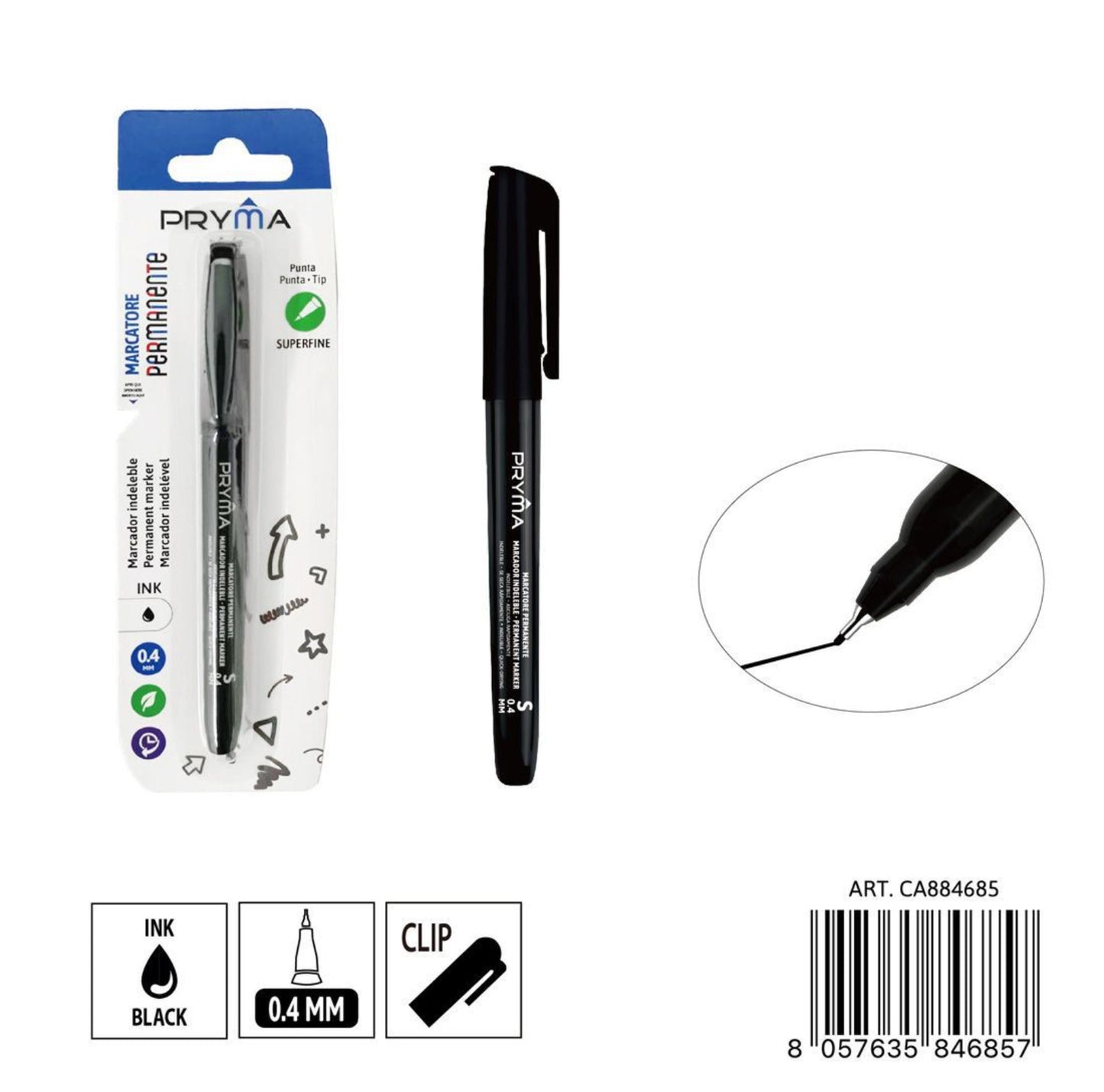 PRYMA marcatore permanente punta S 0.4mm nero