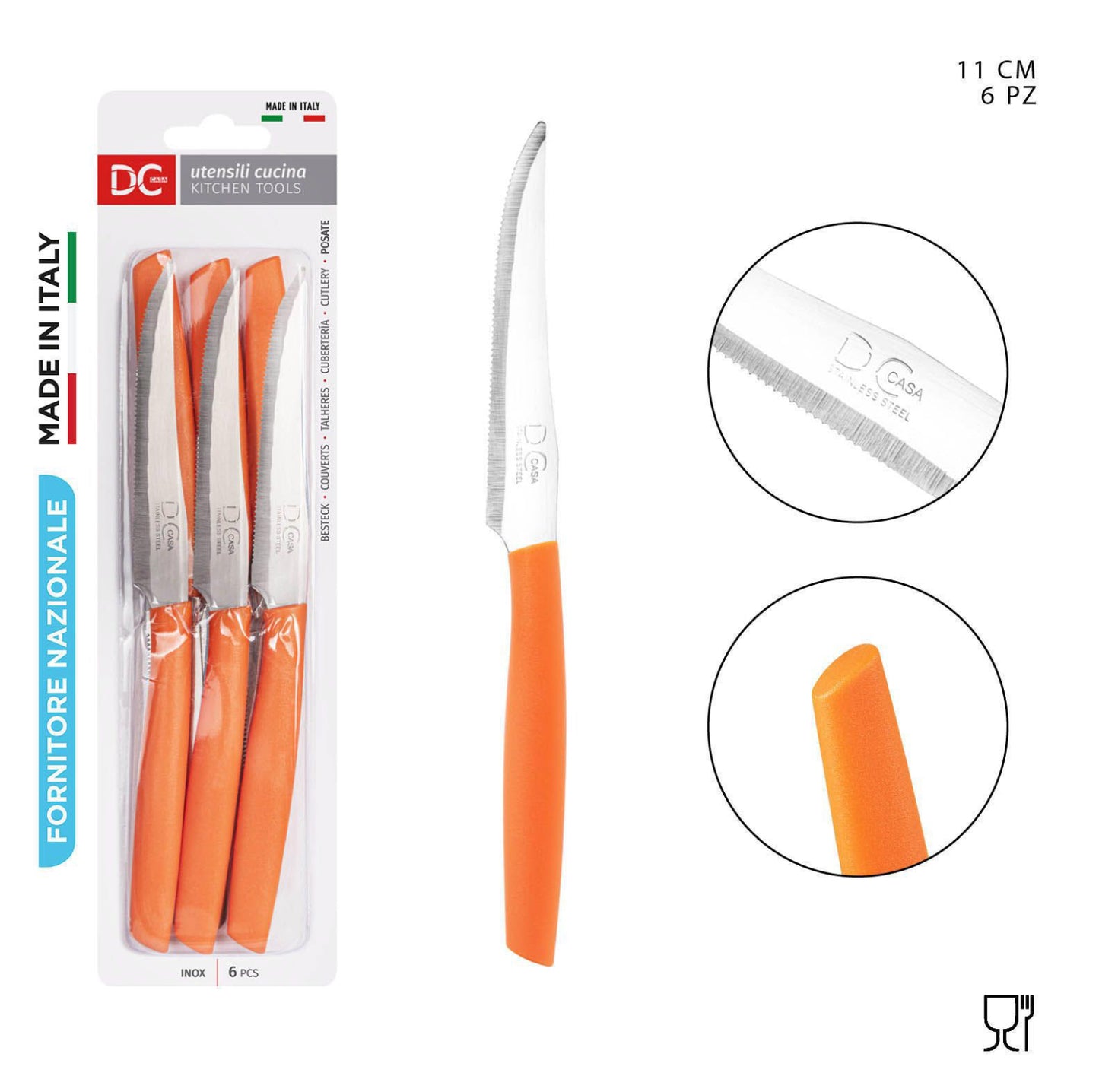 DC CASA coltello tavola bistecca 11cm 6pz arancia