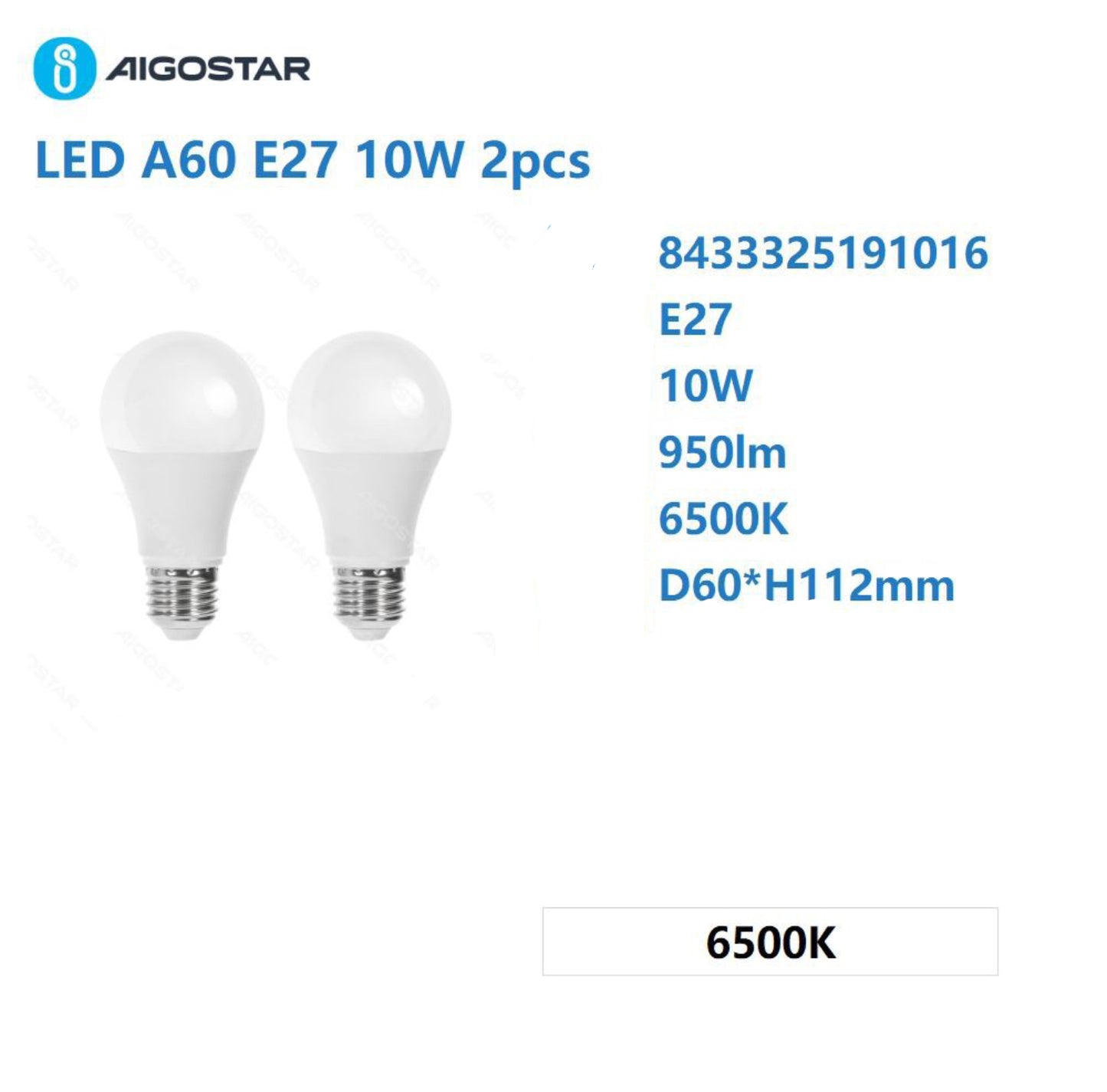 LED A60 E27 10w 6500k 2PCS