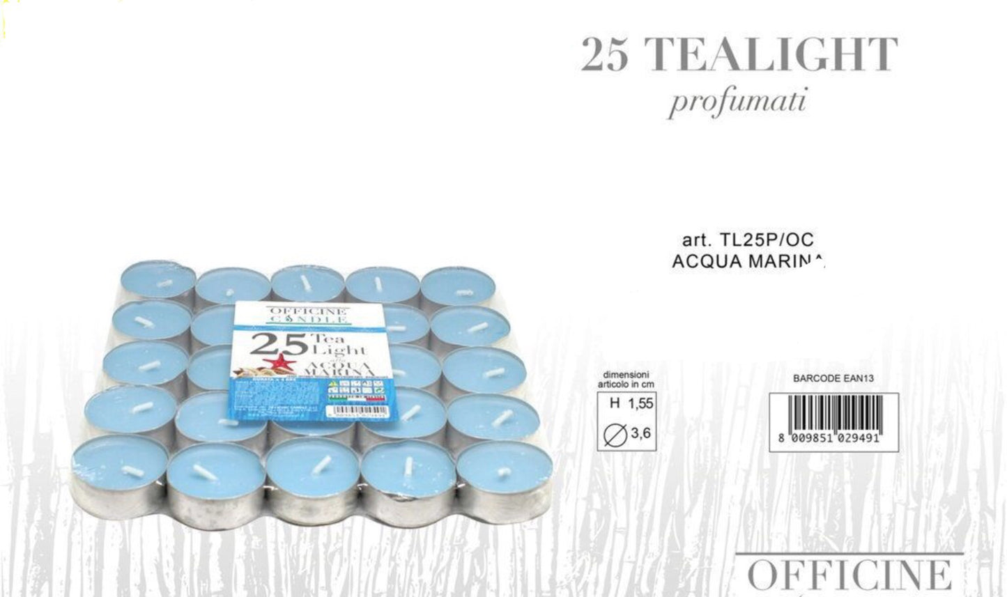 CANDELE tea light acqua marina 25pz