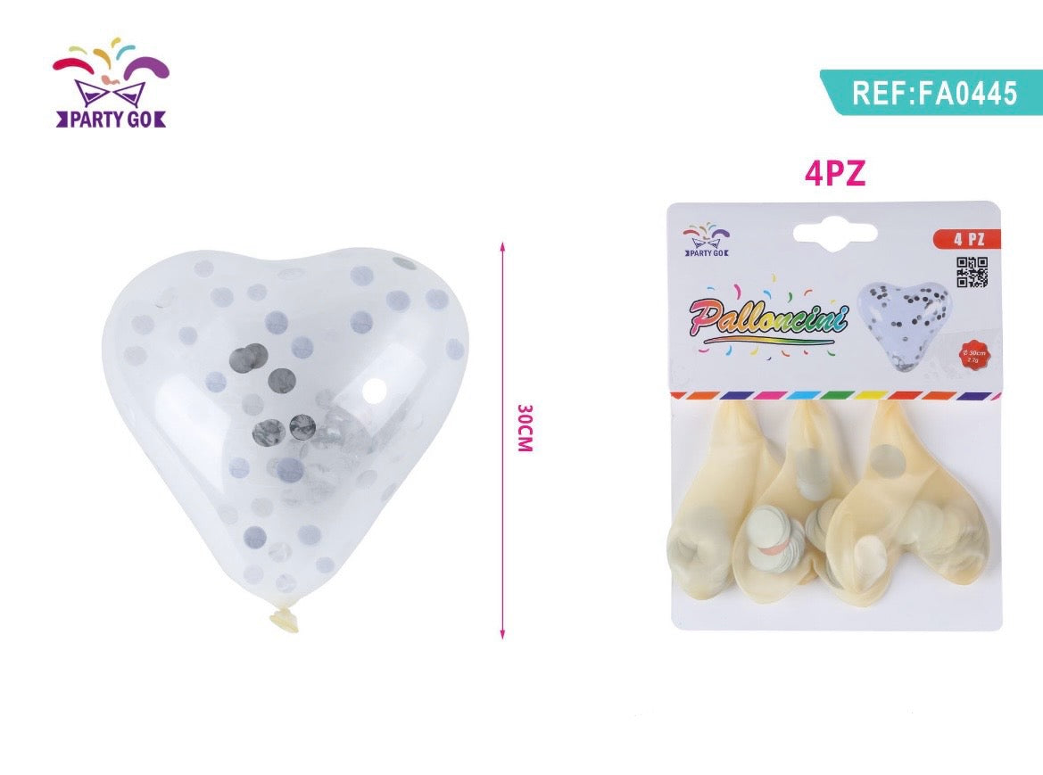 PALLONCINI TRASPARENTE CUORE  25CM 4PC