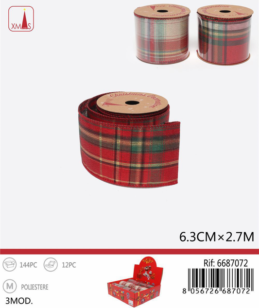Natalizia nastro scozzese 6.3cmx2.7m